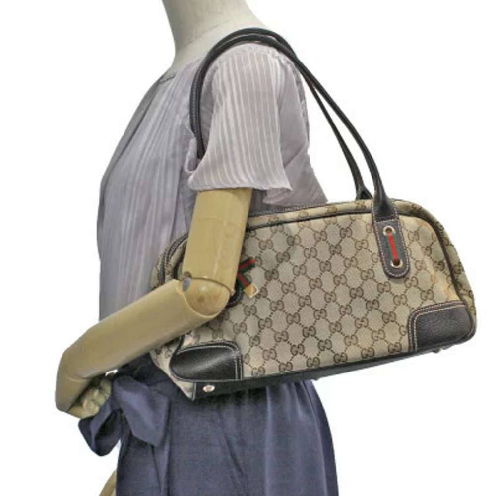 Gucci Canvas Shoulder GG Bag Brown Beige Leather